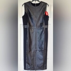 SPANX Faux Leather Combo Fitted Sheath Stretch Dress Luxe Black Size Large